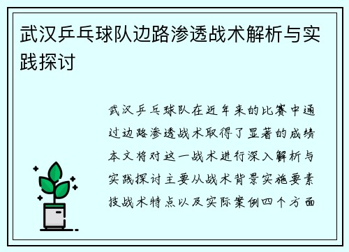 武汉乒乓球队边路渗透战术解析与实践探讨