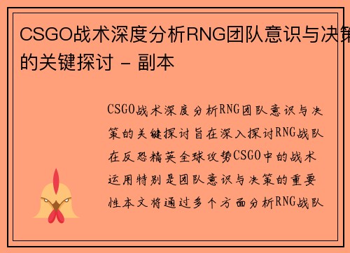 CSGO战术深度分析RNG团队意识与决策的关键探讨 - 副本